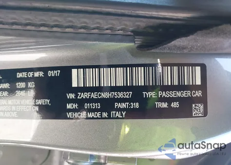 2017 Alfa Romeo Giulia Ti Rwd из США, поврежденный, VIN ZARFAECN8H7536327